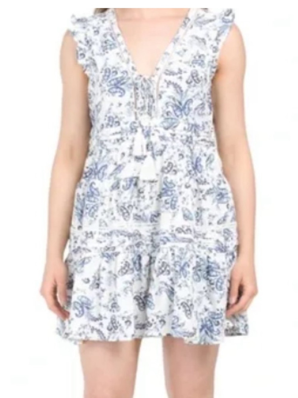 Lucky Brand Boho Tie-Front Sleeveless Tunic in White and Navy